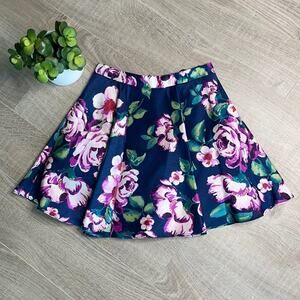 City Studio Blue Pink Floral Skater Mini Skirt Junior Size 1